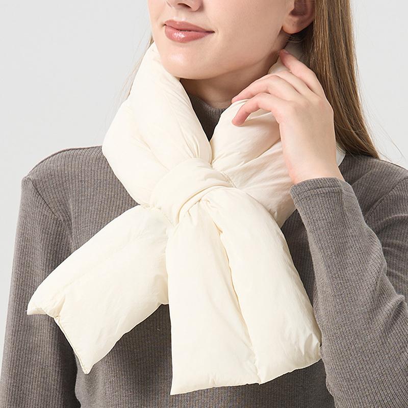 Autumn Winter Down Scarf For Women Girls Soft Cross Solid Colors Waterproof Plush Scarves Lady Warmer Neck Protection