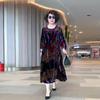 Autumn New Women Wear Loose Belly Covering Temperament Golden Velvet Dress Long Style