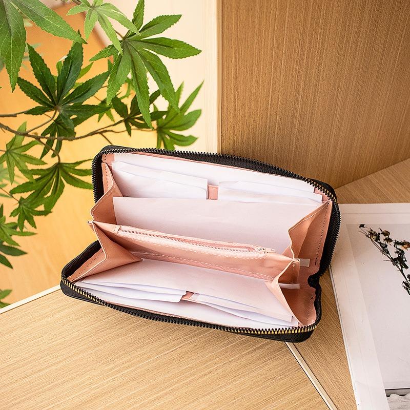 New fashionable medium and long embroidered rhombus women's wallet multi-card clutch bag