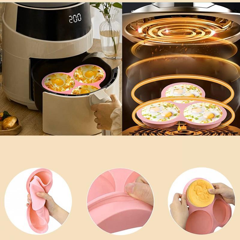 Soft Silicone Cake Non-stick Air Fryer Baking Pan Long-term Use 3 Cavities Muffin Tray, Muffin Cup Cake Mould Kitchen Cooking Accessories