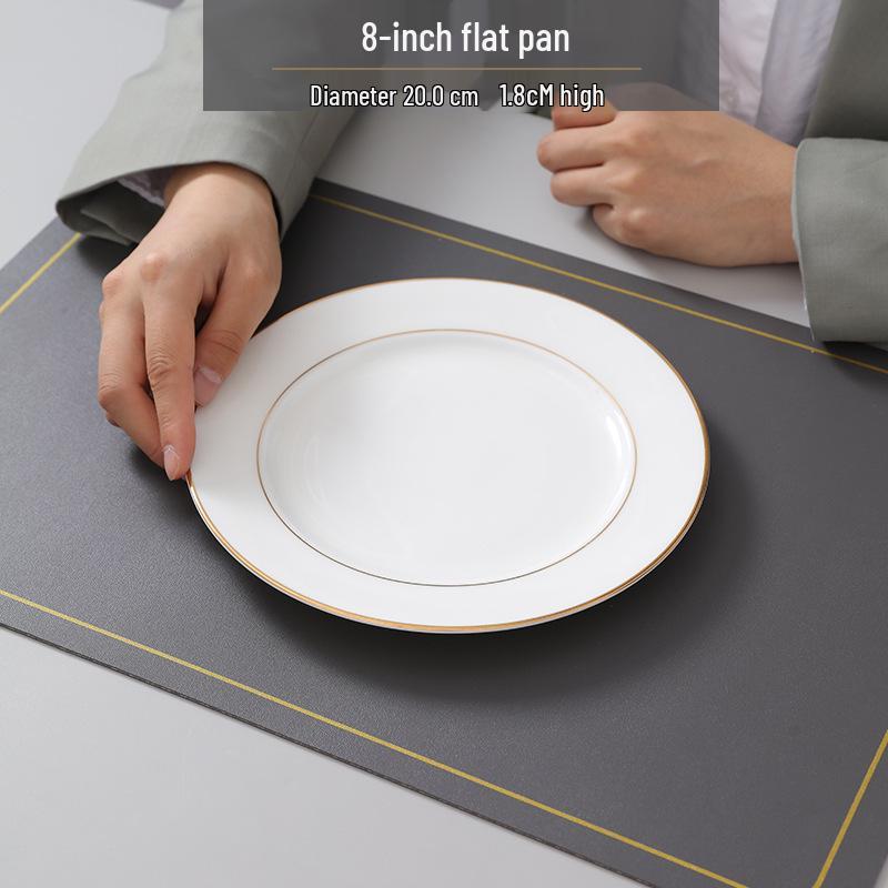 Gold Rimmed Jingdezhen Bone China Flat Plate - Elegant Ceramic Dinnerware for Home & Restaurant