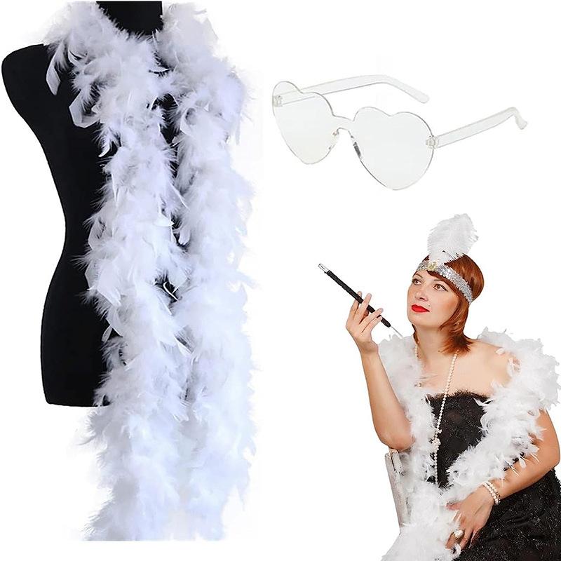 

Перьевой шарф Шерстяная палочка Набор очков в форме сердца Маскарадный бал Вечеринка Женский костюм Хэллоуин Шерстяная палочка Создать атмосферу