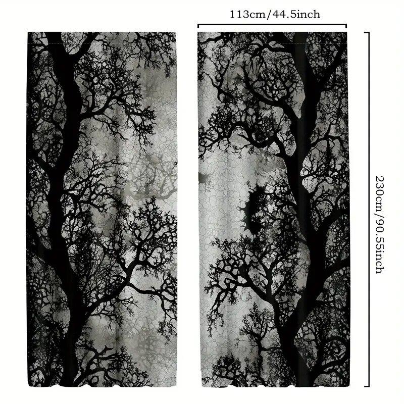 2 SZTUKI- Gotycki wzór krajobrazu leśnego, zasłony z nadrukiem, dekoracje okienne, dekoracje domowe, dekoracje pokojowe