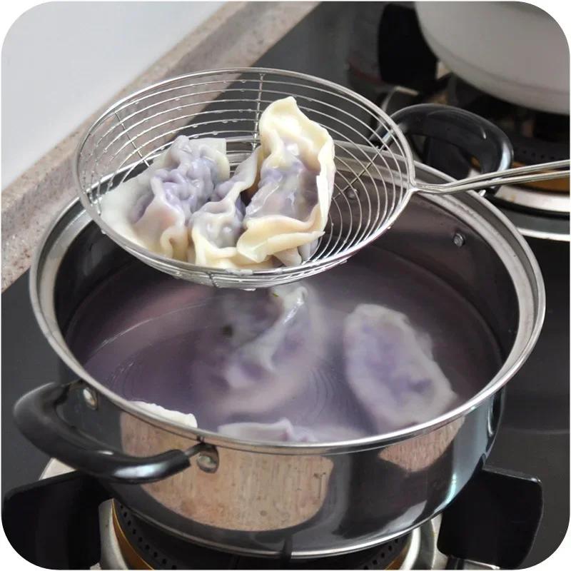 Oval Skimmer Stainless Steel Colander Household Noodle Dumpling Hot Pot Filter Screen Pearl Line Drain Large Fried Strainer