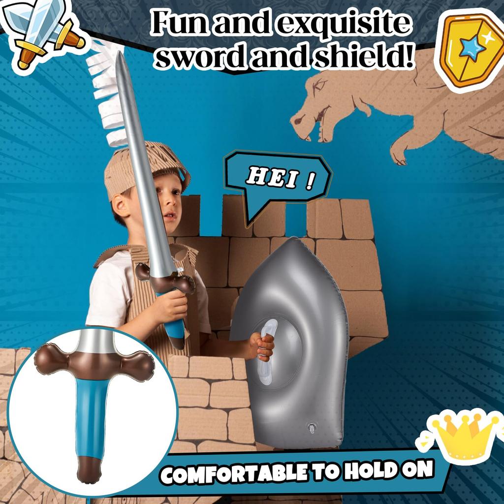 Inflatable Sword and Shield Knight Party Favors Set Blow Up Medieval Sword Shield for Prince Party Favors Decorations