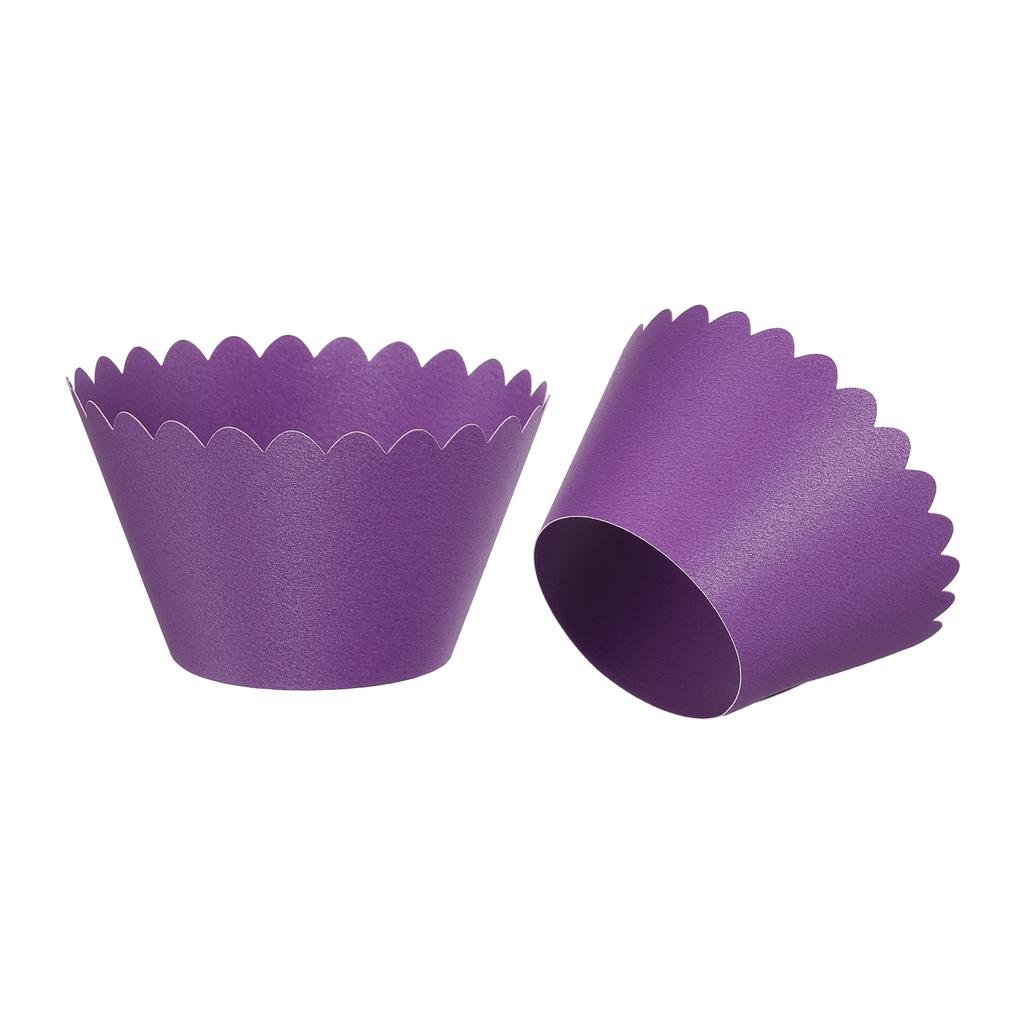 50 Pack Cupcake Wrappers Paper, Baking Cups Standard Wave Decoration for Anniversary Birthday Weddings and Parties, Dark Purple