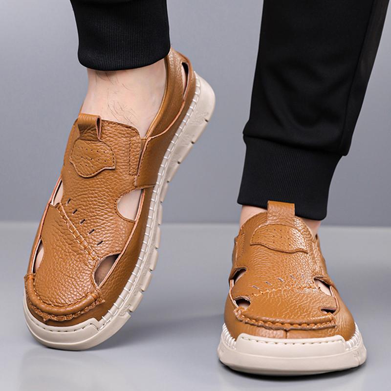 Fashion Designer Men Genuine Leather Sandals Breathable Casual Shoes for Men Outdoor Lightweight Loafers Male Platform Sandalias