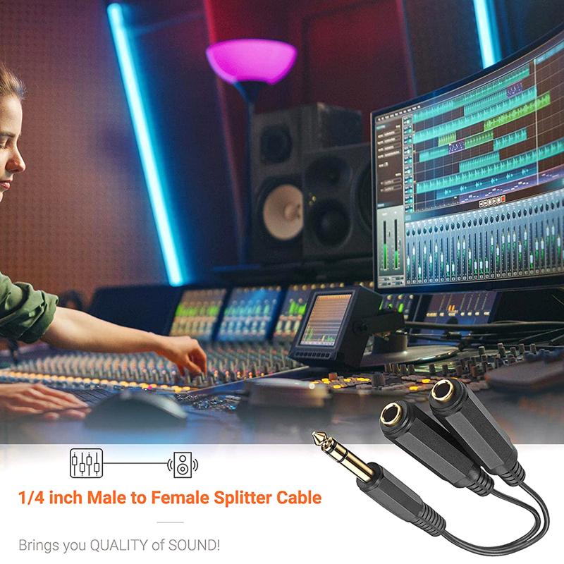 Gold-plated 6.35 Stereo To 2pcs 6.5 Mono Power Amplifier Audio Adapter Cable 1 To 2 Splitter