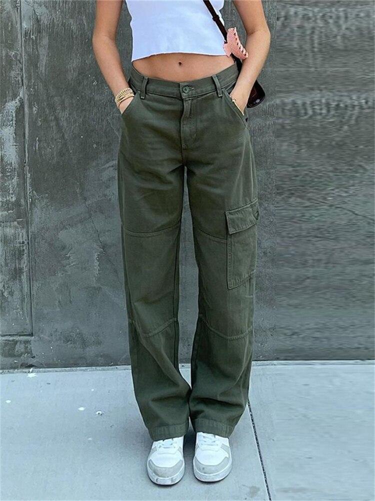 

Вуличний одяг harajuku oversize літо з високою талією Жіночі повсякденні широкі штани карго для жінок широкі штани жіночі штани M зелений