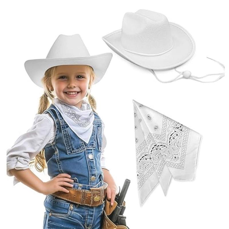 Childrens Western Styles Hat And Neck Scarf Combo Pretend Play Dressing Up Outfit Summer Sun Protection