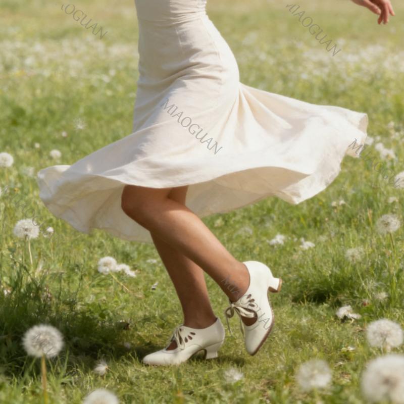 Pantofi Mary Jane Retro cu Toc Femeie Dantelă Vintage Șireturi Toc Jos Rochie Sandale Dama Design Modă Pantofi cu Nod de Fluture