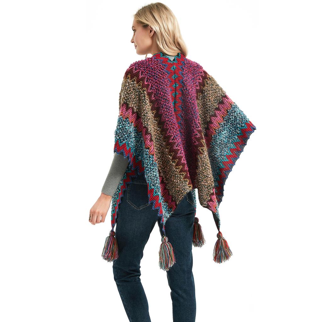 Women's Fashion Spring Autumn Winter Pashmina Ethnic Style Tassel Cape Colorful Knitted Split Shawl
