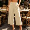 Women's Color Elastic Waist Loose Fit Wide Leg Casual Pants for Daily Wear