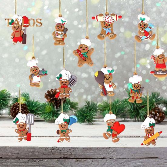 8/15/16st Juldekorationer Matlagning Pepparkakor Man Hus Hängande dekoration Holiday Trädhänge för hem Öppen spis Fönsterdekor