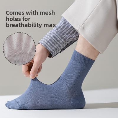 Herren Mittellange Baumwollsocken mit atmungsaktivem Mesh, antibakteriell, feuchtigkeitsableitend, lange Röhre, reine Baumwolle, für Frühling und Sommer, Schwarz