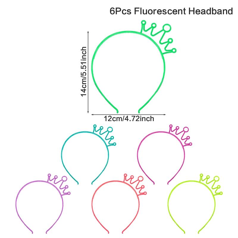6 stuks Fluorescerende Haarband Plastic Hoofdband Lichtgevend in het Donker Feestartikelen Fotohokje Voor Kinderen Volwassenen Verjaardag Bruiloft Decoratie