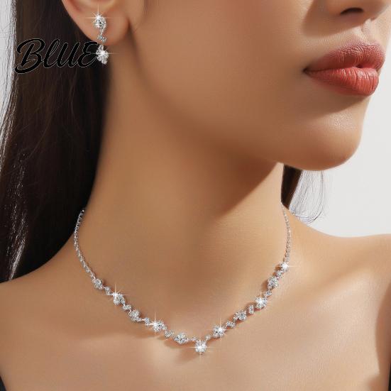 Braut-Halsketten-Ohrring-Set 3 Teile/Set Damenschmuck Strass-Choker