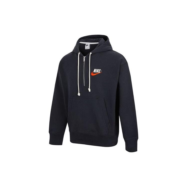 Men s Nike Embroidered Logo Half Zipper Hooded Knit Pullover Black DM5280-045 L