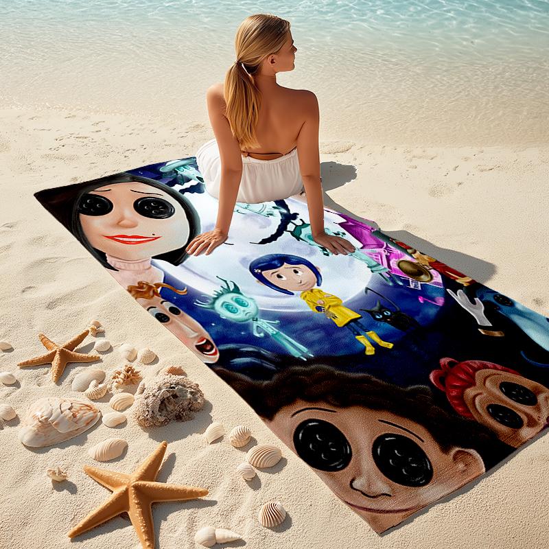 1pc C-Coraline (2) Beach Towel, Comfortable and Thick, and Swimming/Bath/Picnic/Camping Towel, Suitable for Seaside Beaches