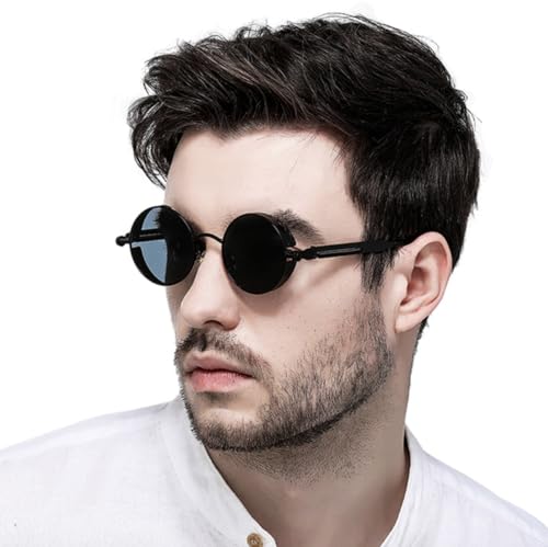 Round Sunglasses Men Designer Metal Frame UV Protection.