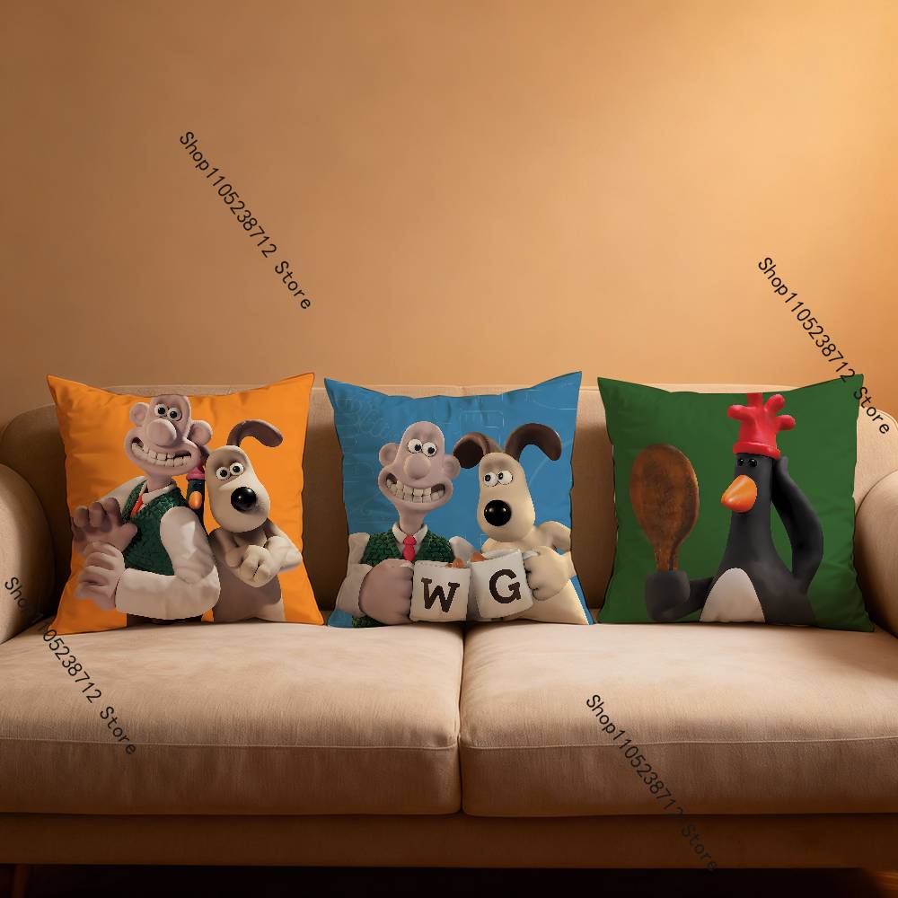 ANIME W-WallaceS G-Gromit Pillow Case Plush Fabric Soft Pillowcase Double Sided Print Sofa Cushion Cover Throw