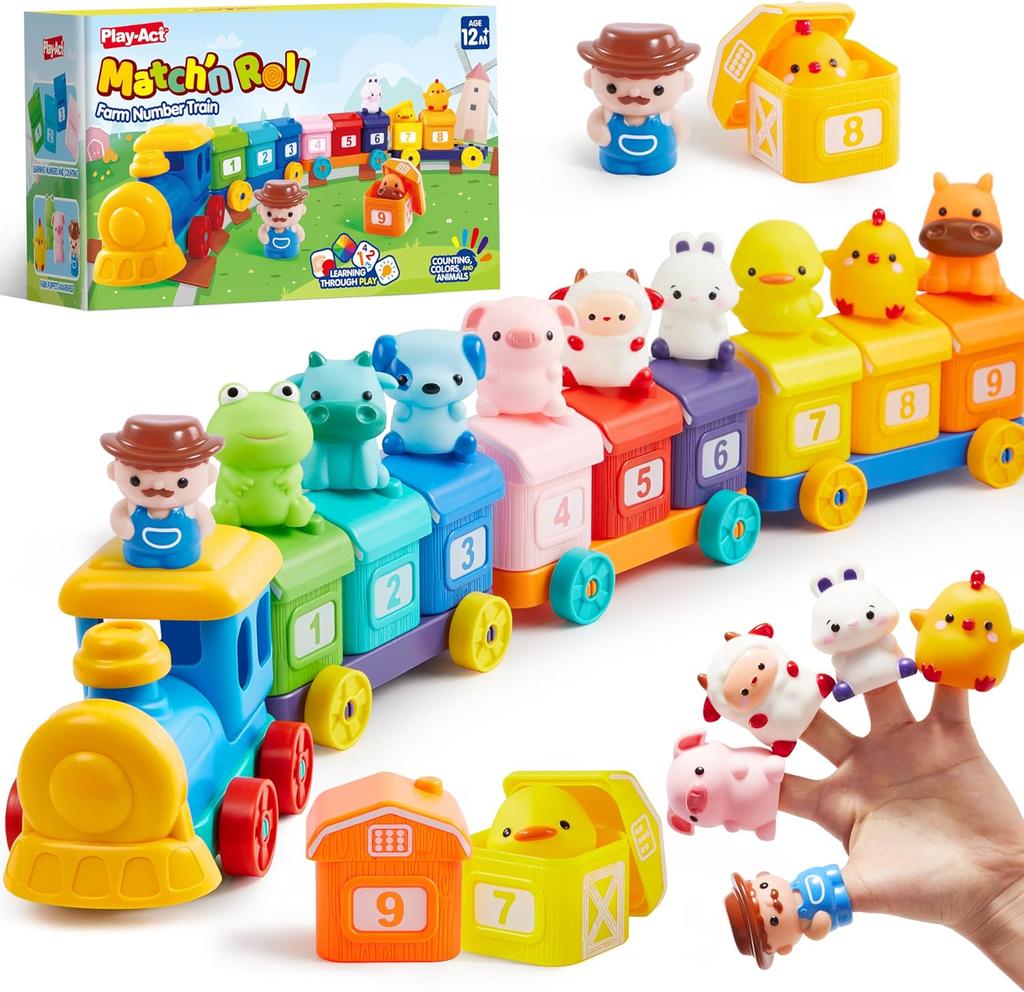 JOYFY Learning Farm Train Counting Matching & Sorting Montessori  Including 9 Farm Animals for Baby Christmas Birthday Gift