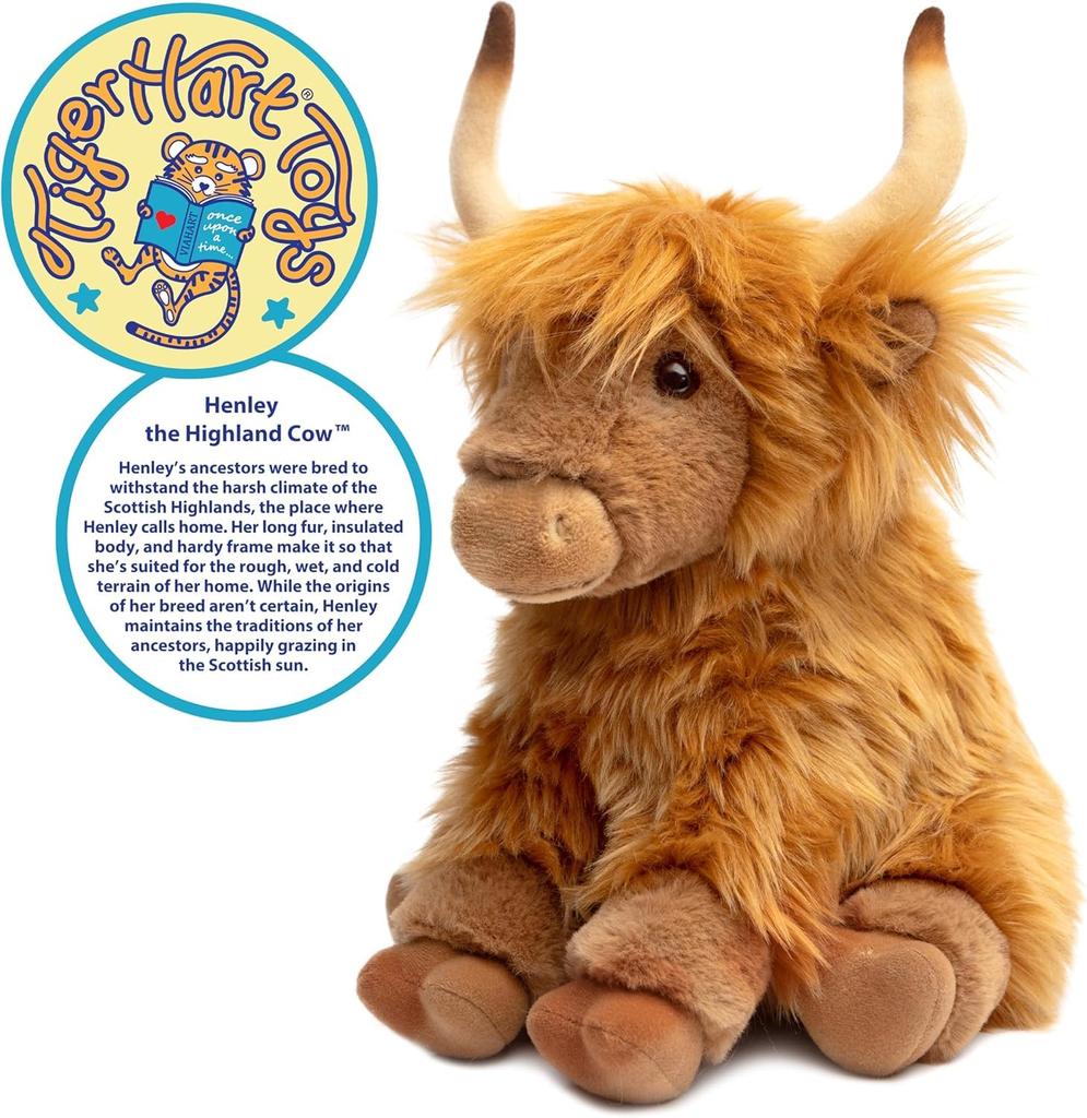 [VIAHART] Highland Cow "Henry" Plush Toy – Brown, Size M (Approx. 29 cm), Soft and Fluffy Cow Plush, Hand Washable