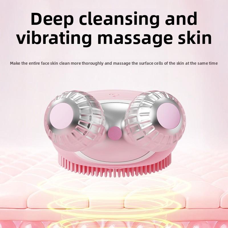 Roller electric silicone facial cleanser for cleaning pores, blackheads, oil lifting, firming, and vibrating facial cleanser
