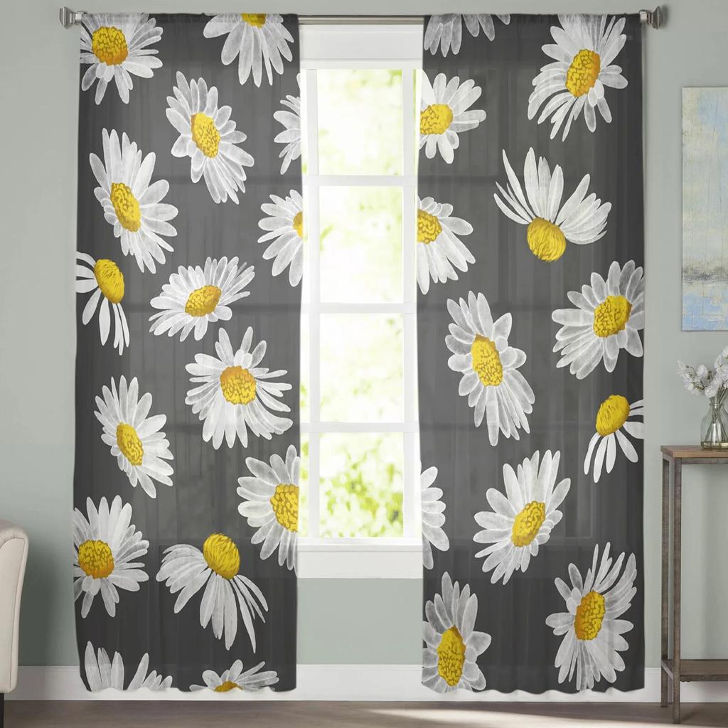 Daisies Watercolor Texture Tulle Curtains Living Room Kitchen Chiffon Curtain Bedroom Balcony Sheer Curtain Fashion Home Decor