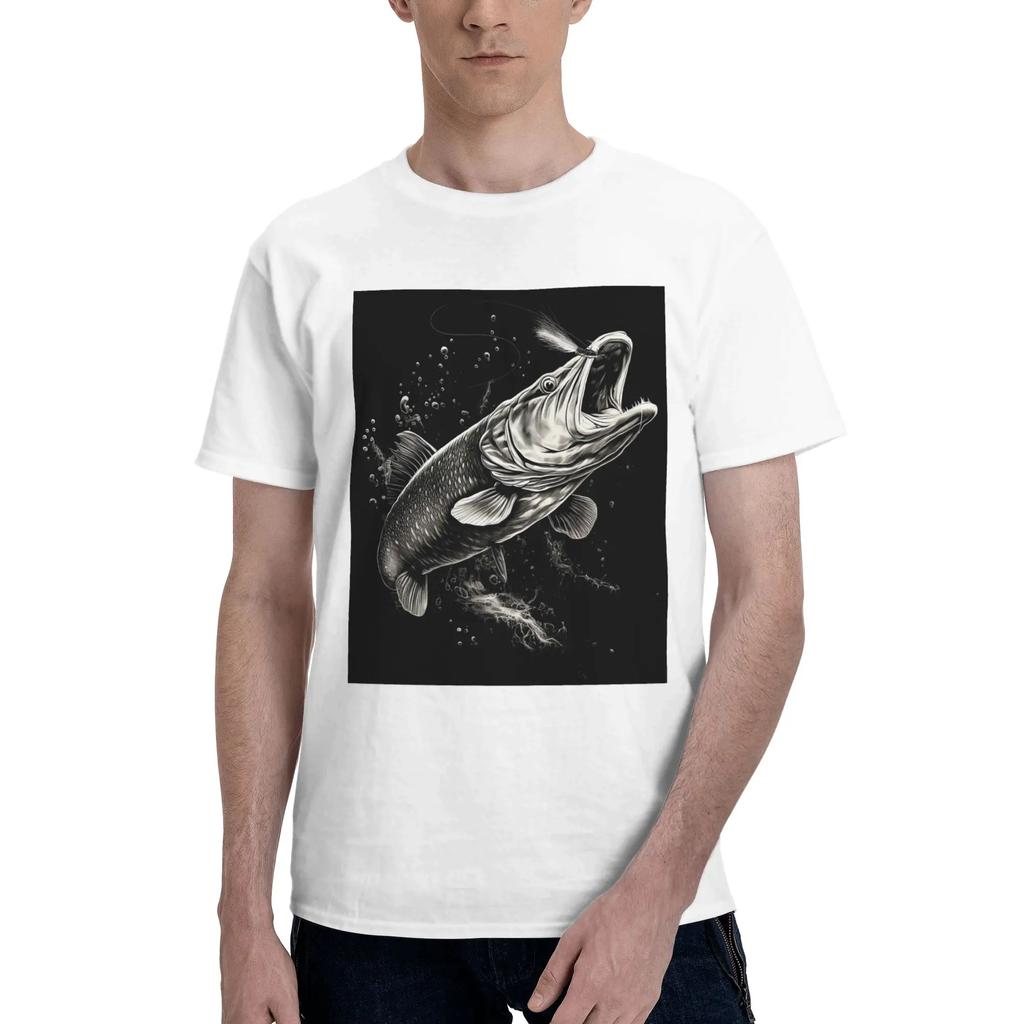 Fishing Lover Pike Fish Design Men TShirt Plus Size T Shirts Mens Round Neck Cotton Tees Short Summer Male