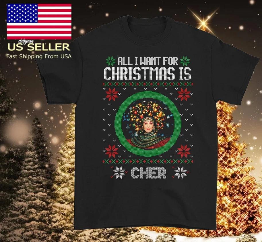 Happy Christmas Ugly Cher Tshirt Black Cotton All sizes Xmas Gift SN165 Unisex T-Shirt XXXL