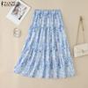 ZANZEA Womens Summer Casual Elastic Waist Loose Print Skirts