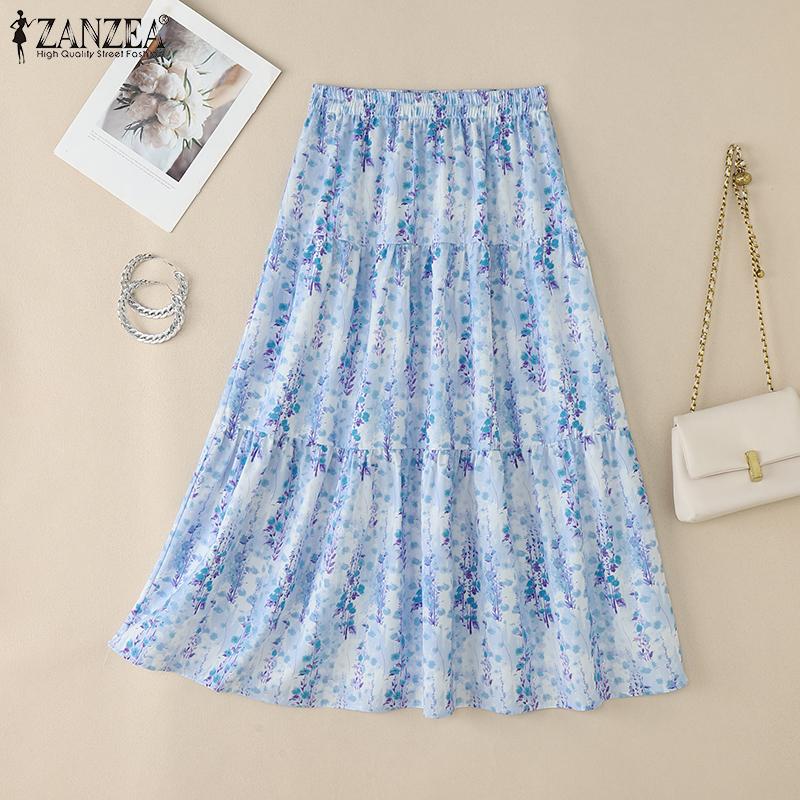 

ZANZEA Womens Summer Casual Elastic Waist Loose Print Skirts S