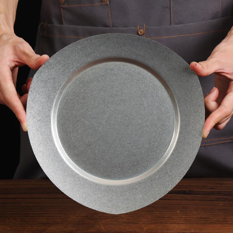Vintage Stainless Steel Steak Dinner Plates Fruits Dessert Vegetable Shallow Plate Kitchen BBQ Picnic Restaurant Hotel Tableware