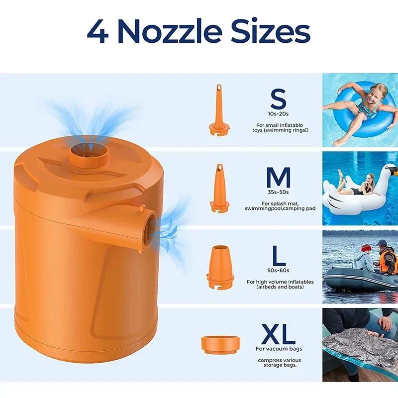 Electric Air Pump Inflator Battery Rechargeable Air Compressor for PVC Boat Mattress Inflatable Swimming Pool Raft Air Bed