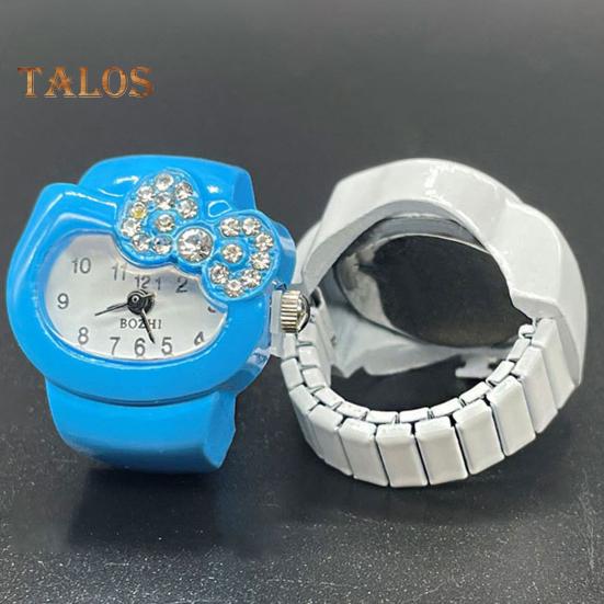 Kreslený prsten s kočičími prsty Hodinky s drahokamu Bowknot Pružný pásek z nerezové oceli Dámské prsteny s prstenem pro kočky Dárek k narozeninám Módní doplňky