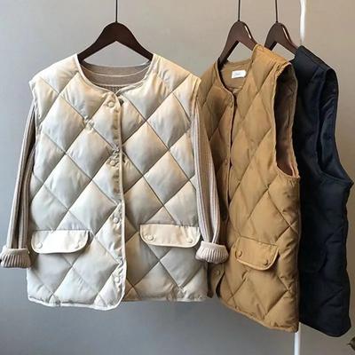 Women Autumn Winter O-neck Sleeveless Vest Single Breasted Casual Padded Waistvest