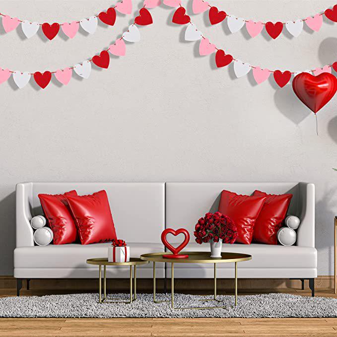 Felt Christmas Heart Garland: Romantic Peach Heart Banner for Party Decoration