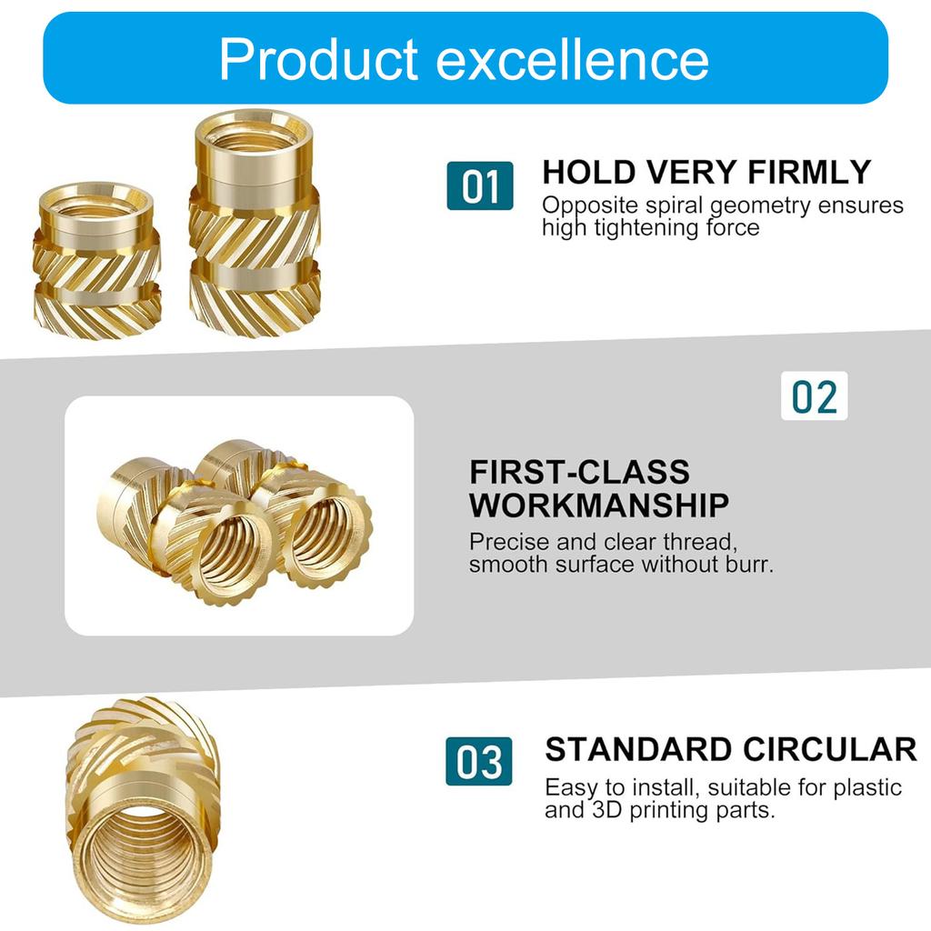 380Pcs Brass Knurled Nuts 2/2.5/3/4/5/6mm Threaded Inserts Metric Knurled Nuts Assortment Kits for 3D Printing