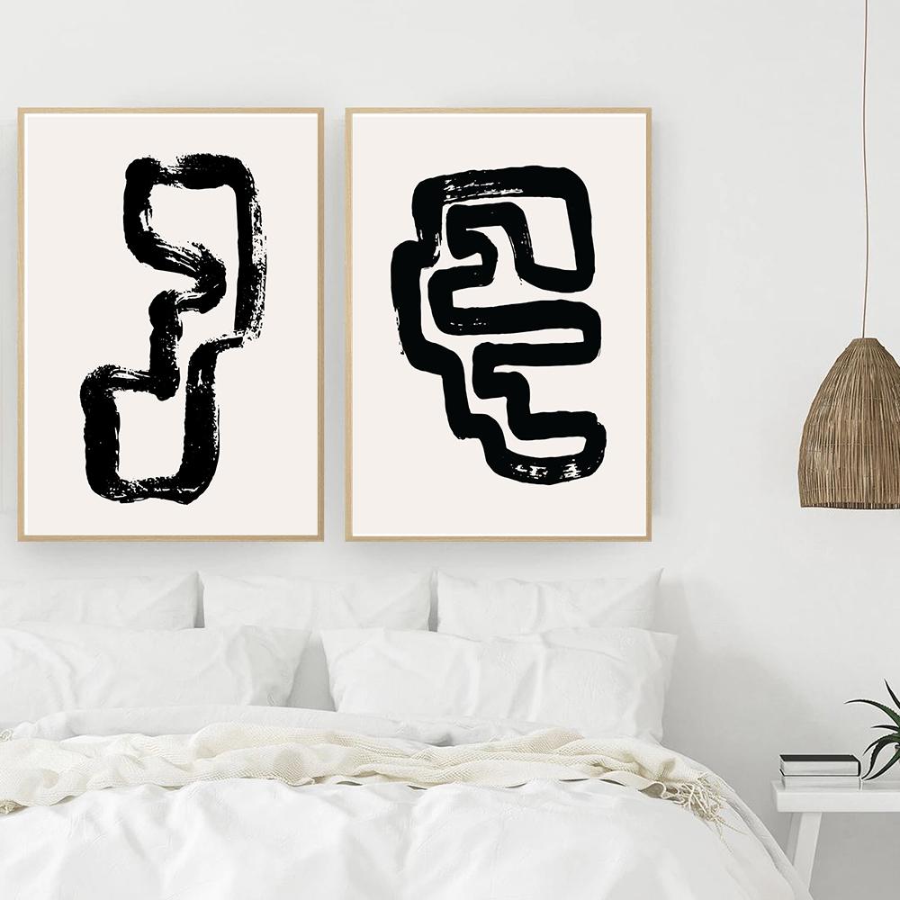 Modern Abstract Line Art Beige Black Minimalist Canvas Painting Poster Print Wall Pictures Living Room Interior Home Decoration