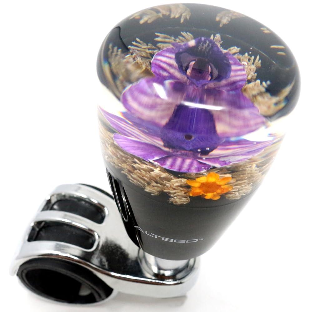 Autoland Underwater Flower Handle Spinner Car Steering Spinner Knob Real Orchid Flower Artwork Purple