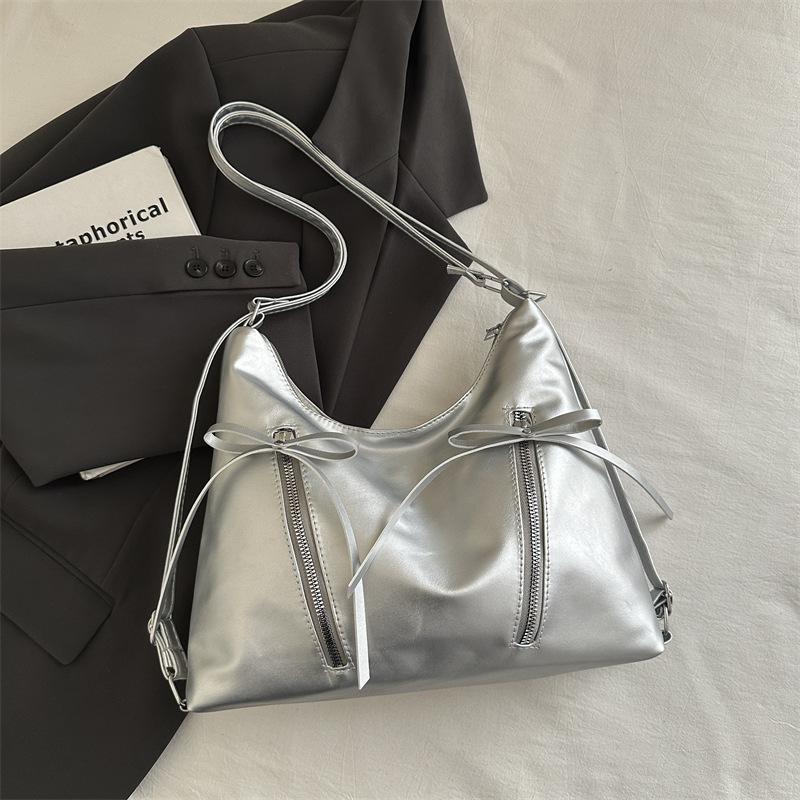 Korean Niche Backpack Women's 2025 New Cool Silver Tote Bag Casual Large-capacity Shoulder Bag Backpack