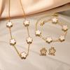 LUXUKISSKIDS Fashion Flower Necklace Earrings Set Jewelry Women Stainless Steel White Shell Clover Bracelet Jewelry Accessories