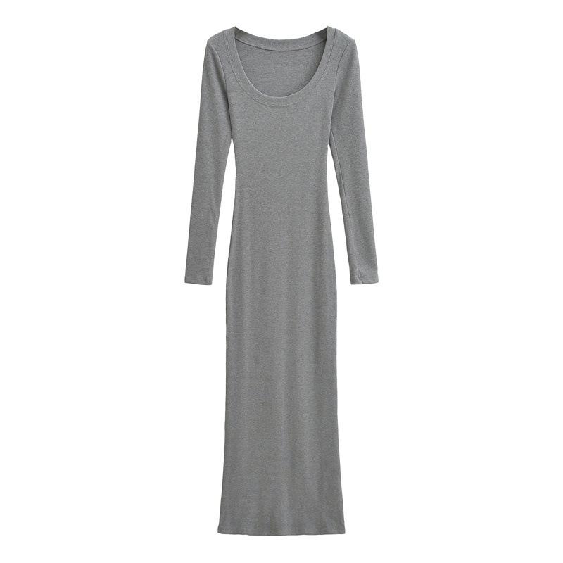 Elegant Bodycon Long-Sleeve Dress for Women - Waist-Cinched, Stretchy, Tall Figure-Flattering Long Skirt