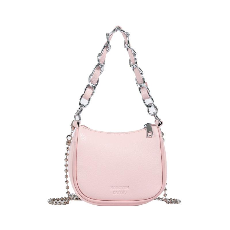 2025 Spring Fashion Versatile Commuter Small Bag Women's Solid Color Premium Textured Chain Crossbody Bag One Shoulder Saddle Bag