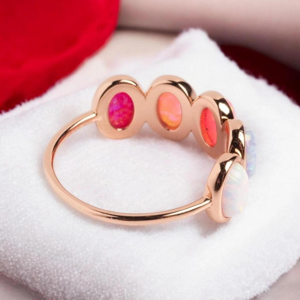 Pink Opal Ring, Vintage Opal Band, Opal Wedding Band, Rose Gold Opal Ring, Dainty Opal Ring, October Birthstone Ring
