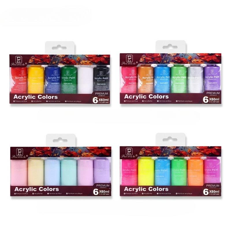 60ml 6-color Acrylic Paint Set Quick-drying Waterproof Strong Covering Power for Hand-painted Wall Paintings Graffiti DIY Crafts