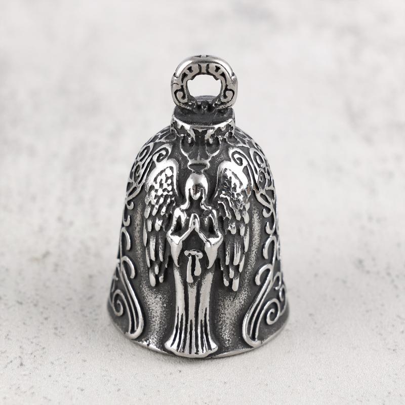 Retro Punk Goddess Angel Wings Bell Pendant Motorcycle Ride Rock Exhibition Party Jewelry Accessories Amulet Necklace