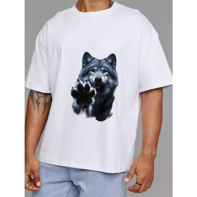 Wolf Graphic T Shirt White Wolf Paw Print Design for Casual Wear