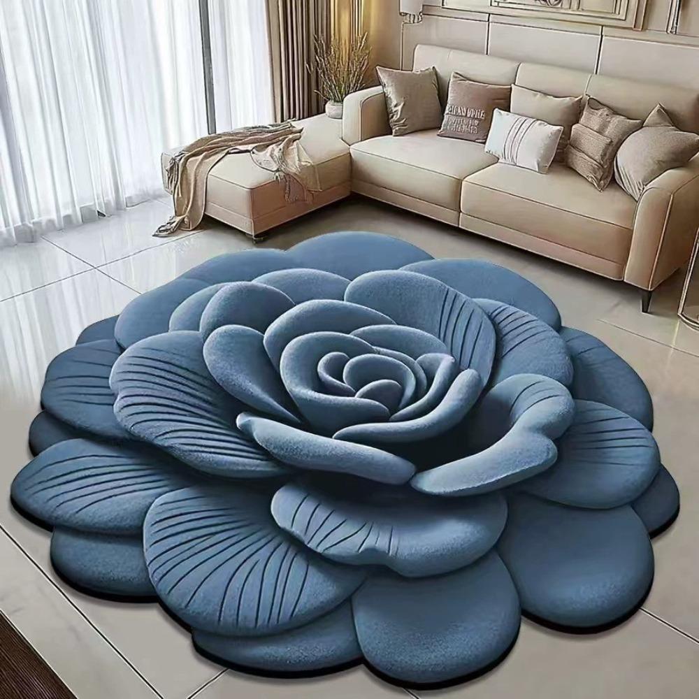 Blumenförmiger Teppich Sonderform Weich Rutschfest Pfingstrose Fußmatte Saugfähig 60x60cm Badezimmer-Fußmatte
